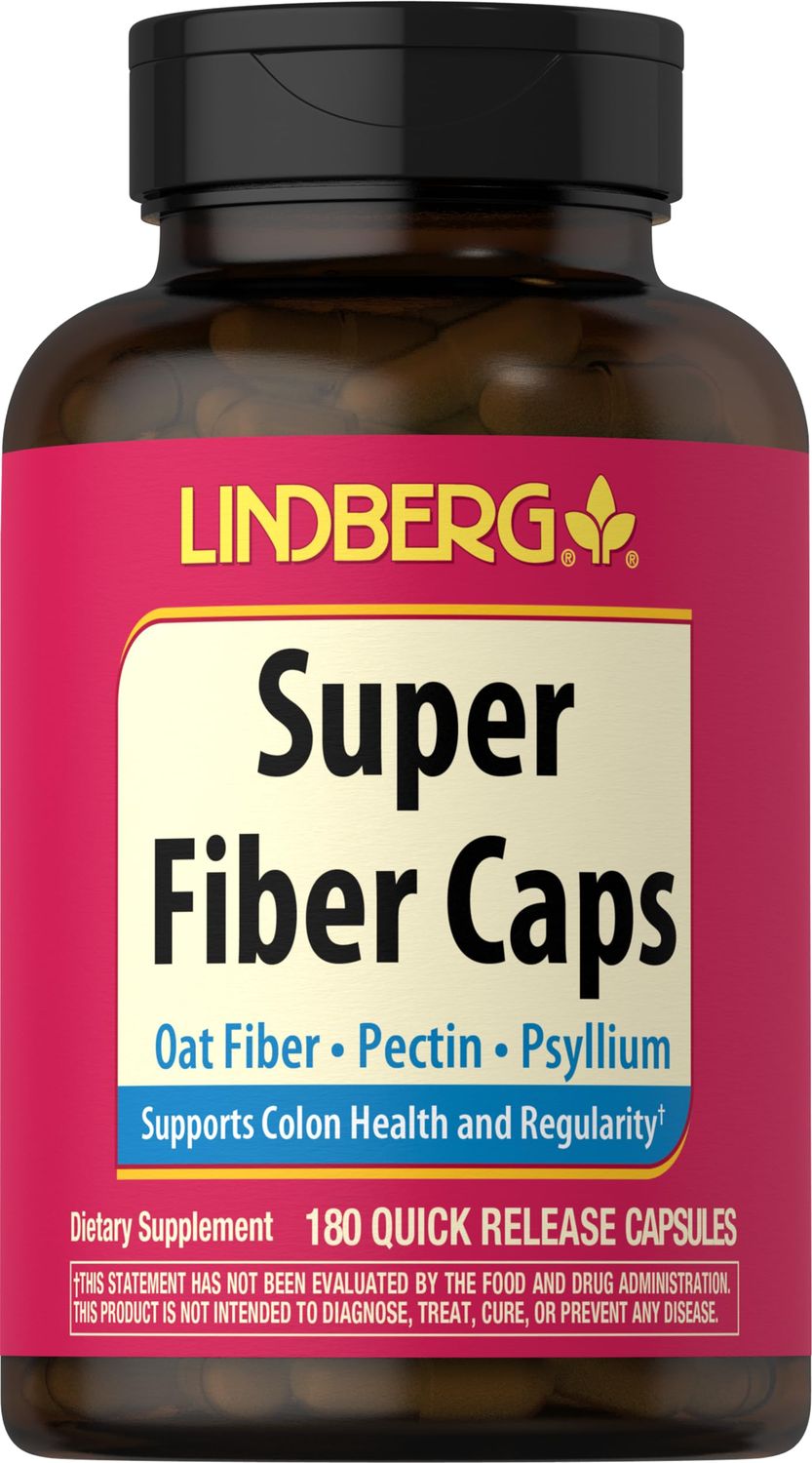 Lindberg Super Fiber Supplement 180 Capsules Oat, Pectin, Psyllium Non-GMO Gluten Free