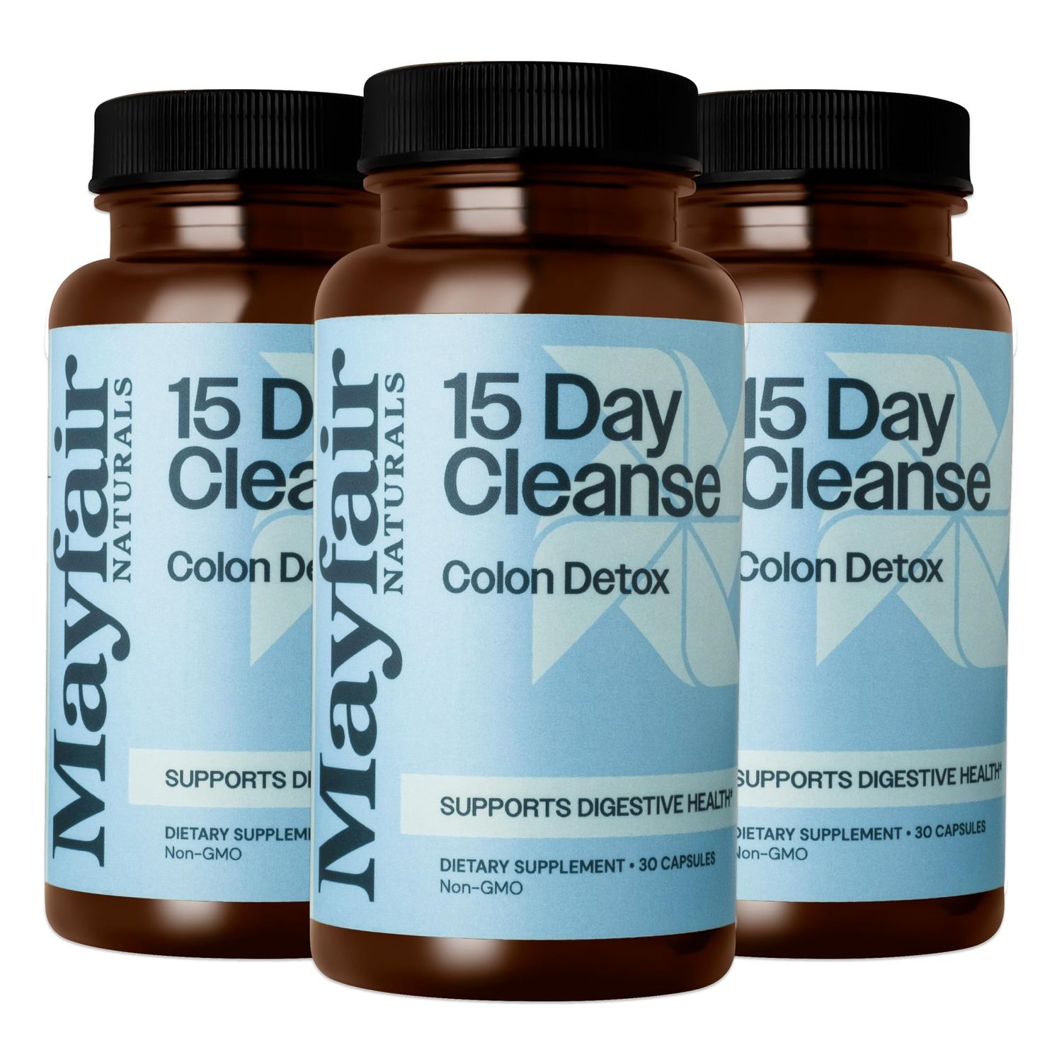 15 Day Cleanse Colon Detox 3 Pack, Dietary Supplement, 30 Capsules Each 90 Total, Natural Laxative for Constipation and Digestive Health Supplement