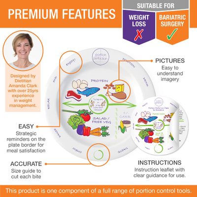 Portion Perfection Bariatric Surgery Must Haves: Melamine Post-Op Weight Control Kit With Measuring Bowls and Plates for Portion Control, Eating Plan Cookbook