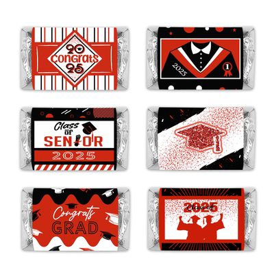 PHOHUI HAVE A NICE TIME Graduation Candy Wrappers,Celebrating Graduation Mini Candy Wrapper Stickers,Chocolate Bar Labels, Class of 2025, Grad Party Favors, Pack of 54 BlackRed