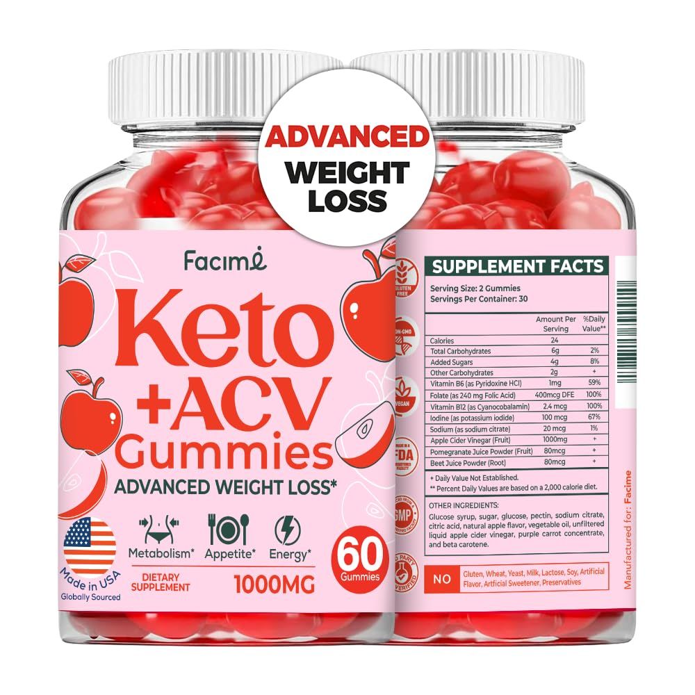 Facime Keto Acv Gummies - Apple Cider Vinegar Gummies - 1000MG with Superfoods, Vegan Non GMO, Made in USA, 60 Gummies 1 Month Supply