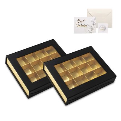Bumlon Empty Chocolate Gift Box with Present Cards, Candy Boxes with Dividers, Chocolate Box with Window and Magnetic Closure for Handmade Chocolate, Mini Truffles 12 Grids - 2Pack