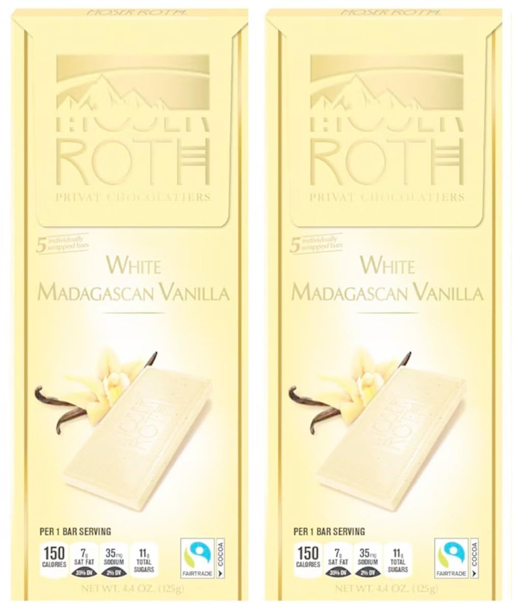 Roth Moser White Vanilla Privat Chocolatiers German European Cacao Bar 4.4oz Each, Indivually Wrapped White Chocolate Squares, Snack Snacking Food Treat, 2 Pack