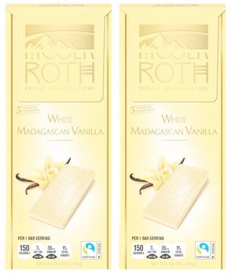 Roth Moser White Vanilla Privat Chocolatiers German European Cacao Bar 4.4oz Each, Indivually Wrapped White Chocolate Squares, Snack Snacking Food Treat, 2 Pack
