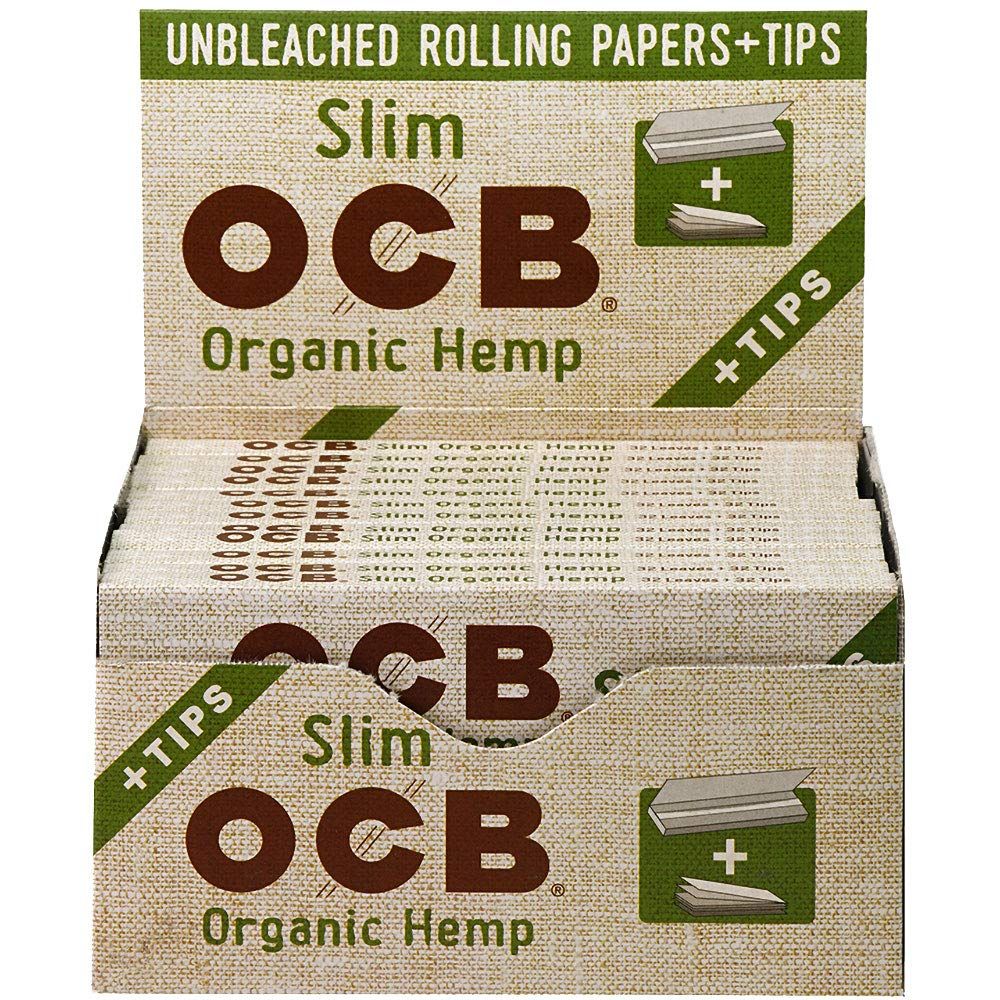 24pc Display - OCB Organic Hemp Papers Tips - 32pk Slim