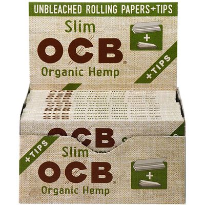 24pc Display - OCB Organic Hemp Papers Tips - 32pk Slim