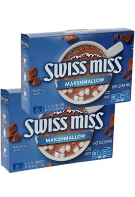 Hot Cocoa Mix with Marshmallow Peppermint Candy Cane Spoons 12 Envelopes and 12 Spoons, Swiss Marshmallow Mix