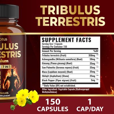 Tribulus Terrestris Supplement for Men Women, 5-Month Supply with Ashwagandha, Panax Ginseng, Saw Palmetto, Maca, Shilajit, 150 Count