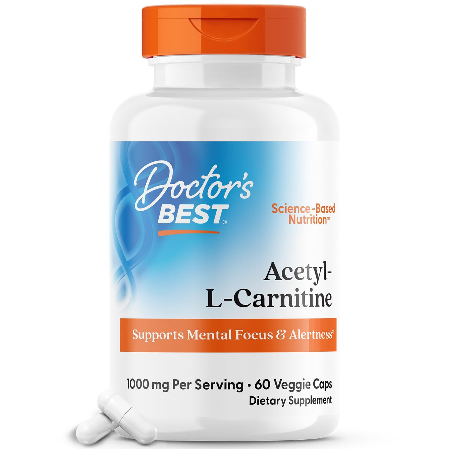 Doctors Best Acetyl-L-Carnitine, Supports Mental Focus Alertness, Non-GMO, Gluten Free, Soy Free, Vegan 60 Veggie Caps