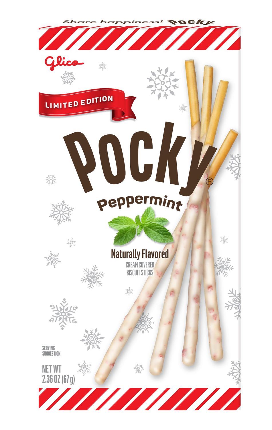 Pocky Peppermint Biscuit Sticks - Limited Edition Mint Chocolate Snack, 2.36 oz (5-Pack)