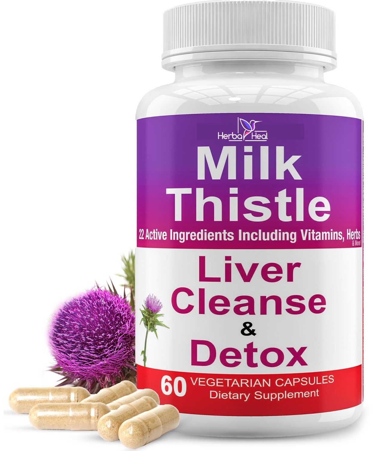 Liver Cleanse Detox Milk Thistle Liver Support 1000mg High Potency Liver Focus Supplement with 22 Ingredients - Natural Detoxifier Regenerator with Silymarin Extract