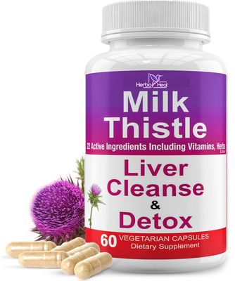 Liver Cleanse Detox Milk Thistle Liver Support 1000mg High Potency Liver Focus Supplement with 22 Ingredients - Natural Detoxifier Regenerator with Silymarin Extract