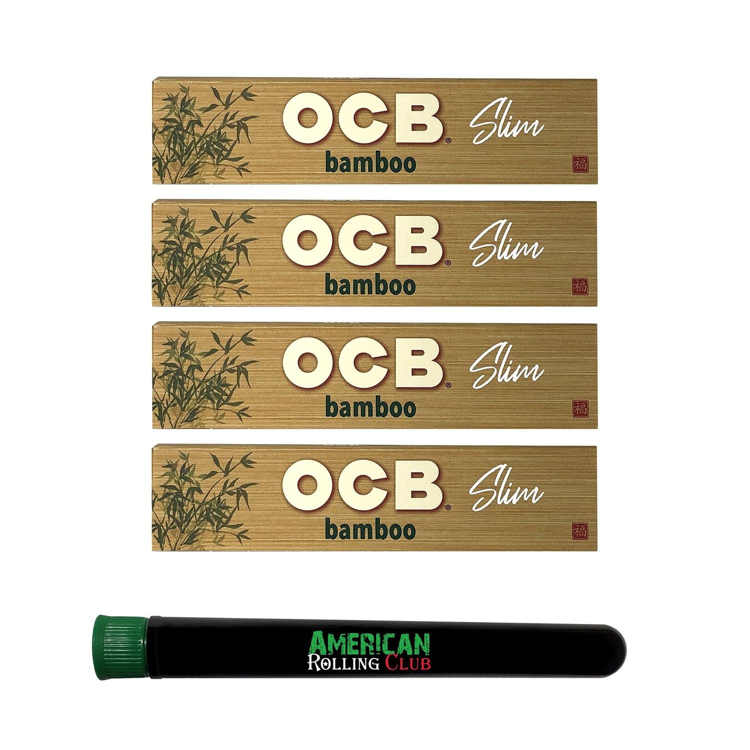 OCB Bamboo Cigarette Rolling Papers King Size Slim 4 Pack Includes American Rolling Club Tube