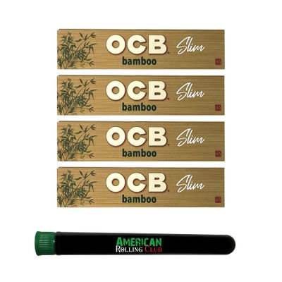 OCB Bamboo Cigarette Rolling Papers King Size Slim 4 Pack Includes American Rolling Club Tube