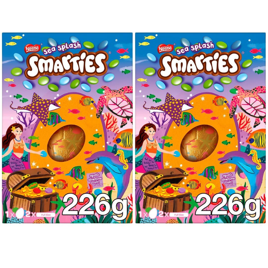Easter Egg Bundle With Smarties Sea Splash Milk Chocolate Giant Easter Egg 226g 2 Pack