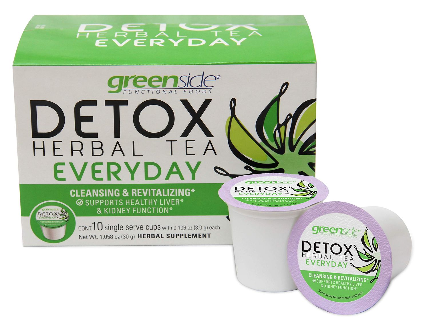 greenside Detox Herbal Tea Single Serve Cups for Everyday - Cleansing and Revitalizing Body Supplements - 10 Cups 3-gram ServingCup