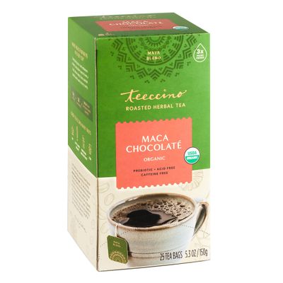 Teeccino Maca Chocolat Herbal Tea - Rich Roasted Herbal Tea That s Caffeine Free Prebiotic with Natural Energy from Adaptogenic Peruvian Maca, 25 Tea Bags