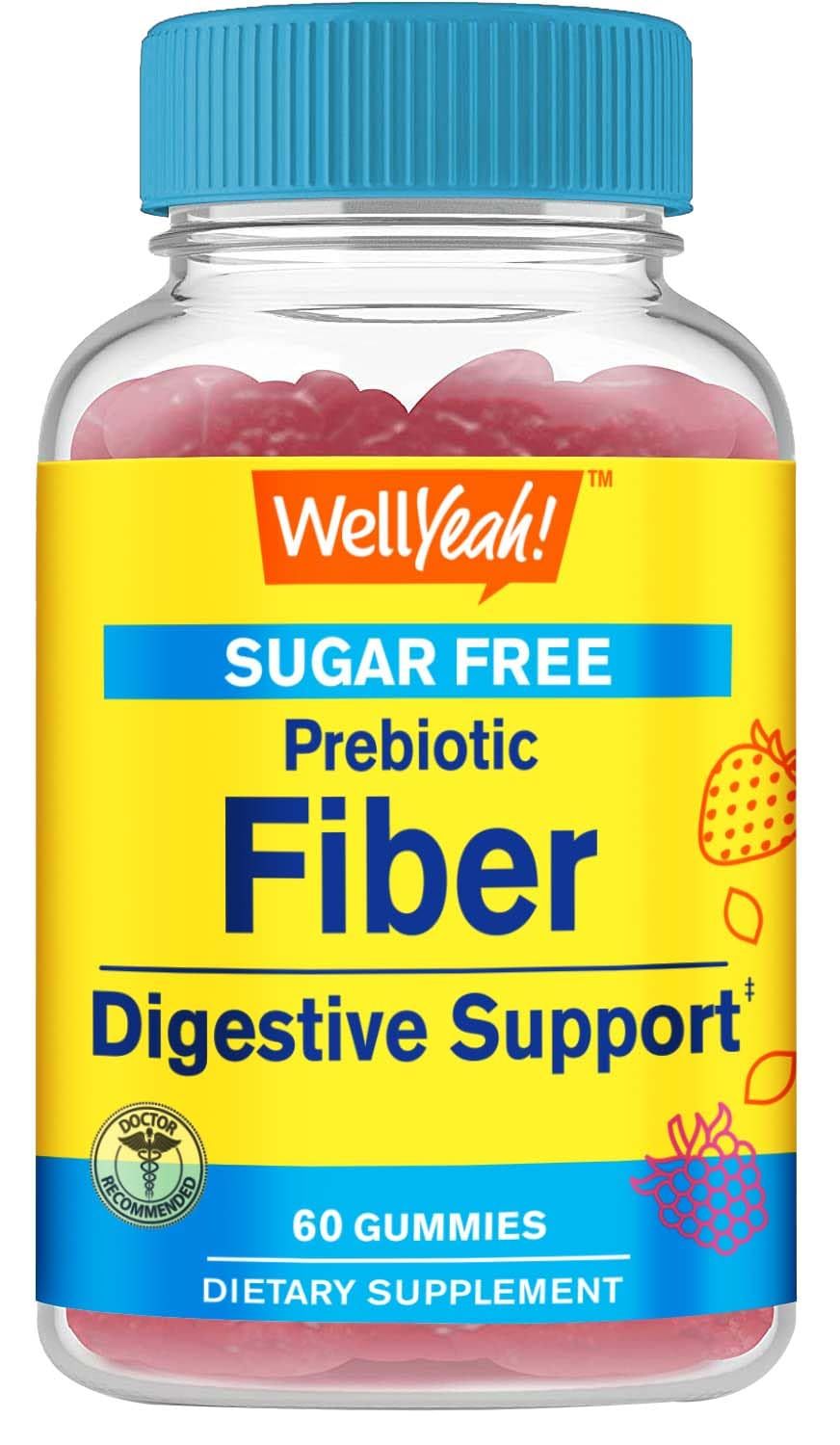 WellYeah Sugar Free Fiber Gummies for Adults 4g Digestive Supprt Prebiotic Fiber Supplement 60 Count