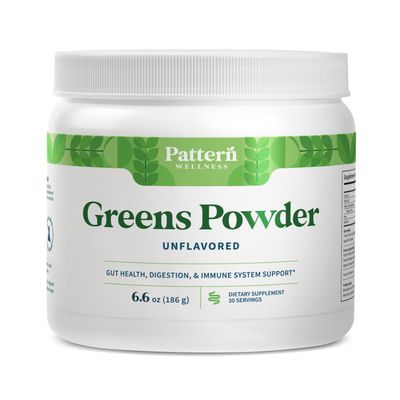 Pattern Wellness Greens Powder Superfood - Complete with Antioxidant, Digestive Enzyme, Fiber, Probiotic, Adaptogen Blends - Gut, Digestion, Immune System - 30 Servings - 6.6 oz Unflavored