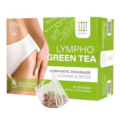 Bruizex Lymphatic Green Tea, Lymphatic Drainage Cleanse Detox, Natural Herbal Blend for Lymphatic System Health, Post Surgery Recovery Liposuction, BBL, Tummy Tuck, Lipedema Lymphedema, 30-Pack