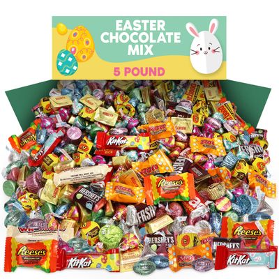 Bulk Easter Chocolate Candy Variety Mix 5 Pound - Assorted Individually Wrapped Chocolates For Party, Egg Hunting, Basket Stuffers, Treats - Easter Candy Bulk