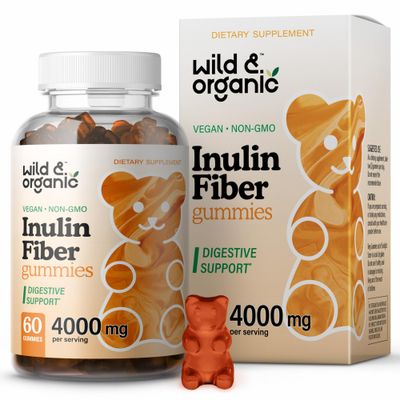 Wild Organic Inulin Fiber Gummies 4000mg - Digestive Support wChicory Root - Soluble Fiber Supplement wInulin Powder - Prebiotics for Gut Support - 60 Prebiotic Gummies