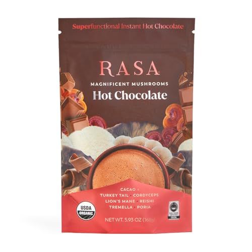 Rasa Magnificent Mushrooms Hot Chocolate Adaptogenic Hot Cocoa Mix, Made With Organic Cacao and Organic Mushrooms Superfunctional Instant Hot Chocolate 6 oz 14 servings