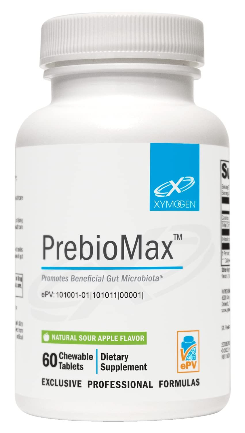 XYMOGEN PrebioMax Prebiotic Fiber Supplement - Xylooligosaccharides XOS to Help Maintain Digestive Health Support Healthy Microbial Activity in The GI Tract - Sour Apple 60 Chewable Tablets