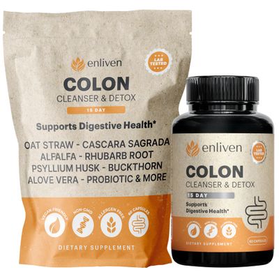 enliven 15-Day Colon Cleanse for Weight Loss Digestive Health Natural Blend of Herbs Probiotics Non-GMO Made in USA 60 Capsules