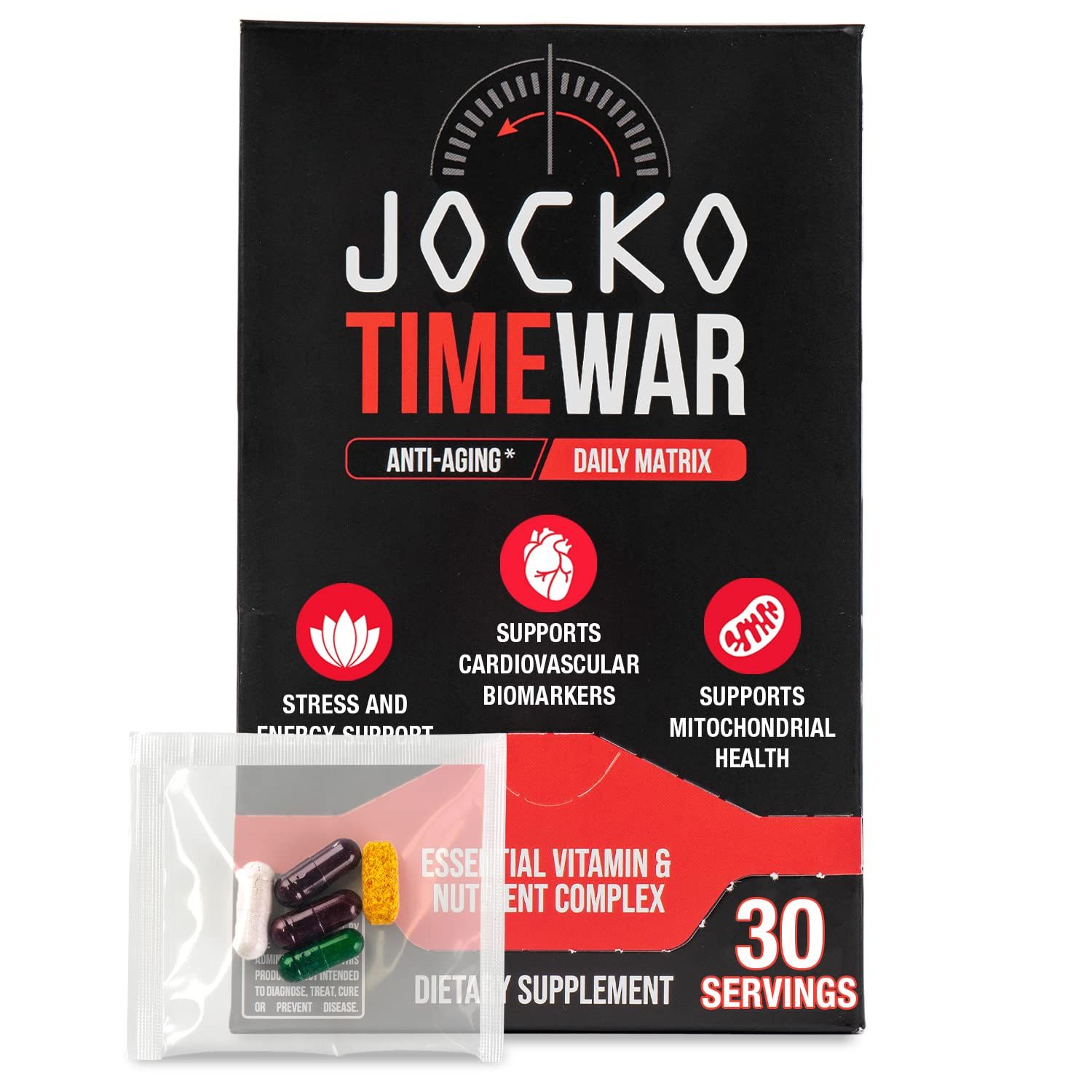 Jocko Fuel TIME WAR - Multivitamin for Men Women. NAD Supplement for Healthy Aging, Heart, Bone, Eye Health. Essential Vitamins and Minerals, Supports Stress Relief Energy Levels - 30 Day Supply