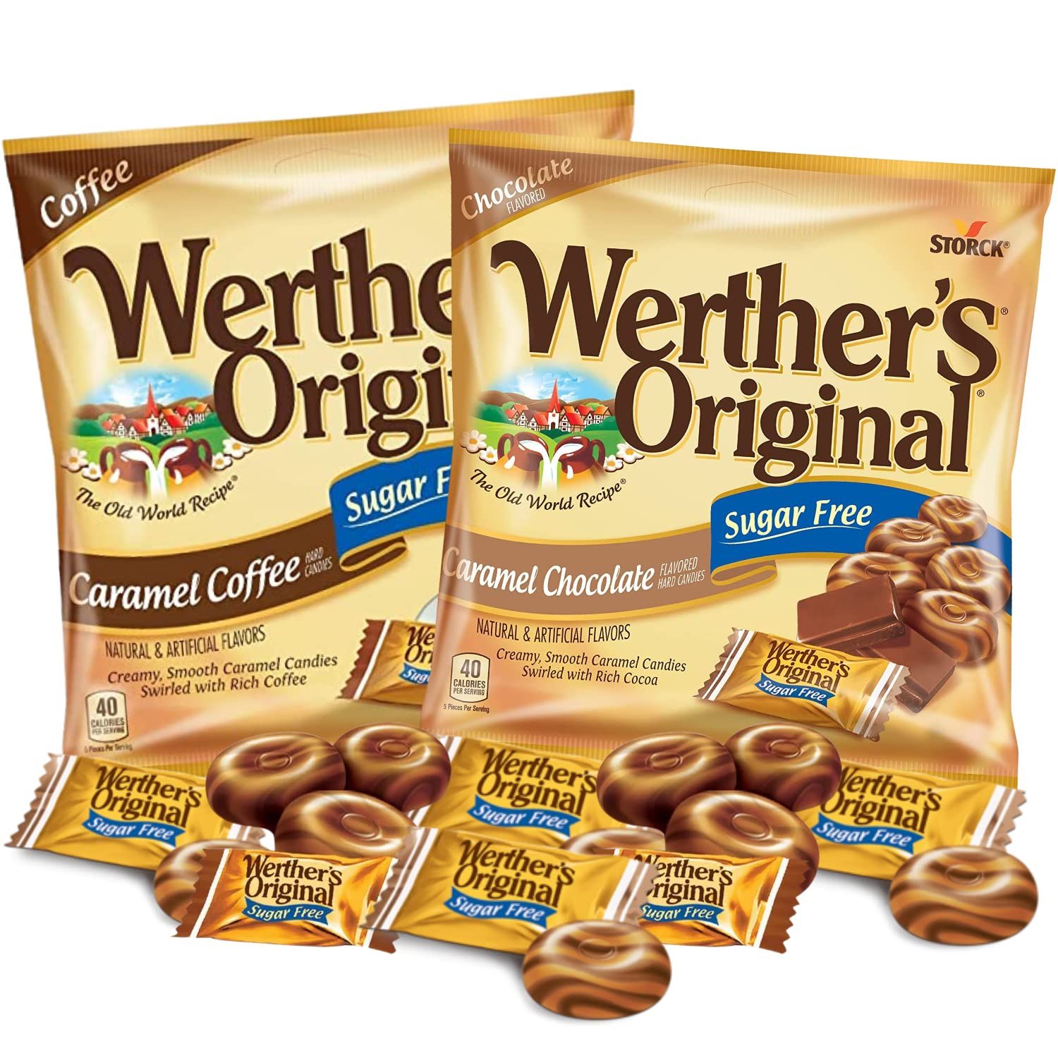 Needzo Sugar Free Caramel Chocolate and Coffee Original Hard Candies, Bulk Individually Wrapped Gourmet Candy Caramels, Pack of 2