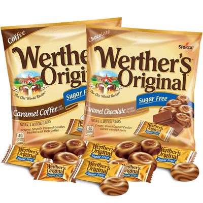 Needzo Sugar Free Caramel Chocolate and Coffee Original Hard Candies, Bulk Individually Wrapped Gourmet Candy Caramels, Pack of 2