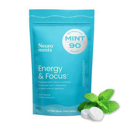 NeuroGum Energy Caffeine Mints 90 Pieces - Sugar Free with L-theanine Natural Caffeine Vitamin B12 B6 - Nootropic Energy Focus Supplement for Women Men - Keto Vegan, Peppermint Flavor