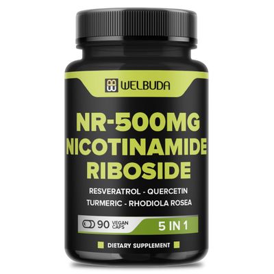 WELBUDA 5in1 NAD Nicotinamide Riboside Supplement with Resveratrol, Quercetin, Turmeric, Rhodiola Rosea - 90 Count for 90 Days