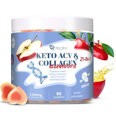 Sugar Free Apple Cider Vinegar Gummies, 21 in 1 Keto ACV Gummies with Multi Collagen Peptides, Biotin, Probiotics, Vitamins for Healthy Hair, Skin, Nails Digestive Support, Apple Flavored, 90 Count