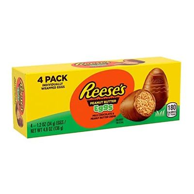 ReecesEggs Easter Peanut Butter Creme Eggs 4 Individually Wrapped Chocolate Eggs Easter Candy For Parties, Egg Hunt, Snacks Treats Pack of 4