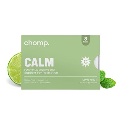 Calm - Chomp Gums - Healthy Chewing Gum - L-Theanine Vitamin B6 Vitamin C - Supports a Calm and Relaxed State - Lime Mint Flavor - Gluten Sugar Free - Aspartame Sucralose Free