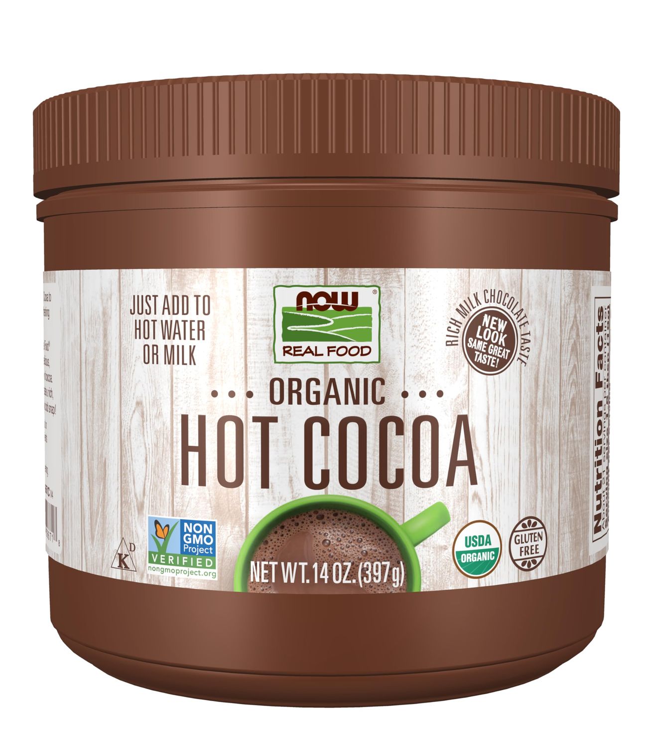 NOW Foods, Cocoa Lovers Organic Hot Cocoa, Instant, Rich Milk Chocolate Taste, Low-Fat and Gluten-Free, 14-Ounce