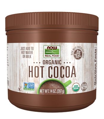 NOW Foods, Cocoa Lovers Organic Hot Cocoa, Instant, Rich Milk Chocolate Taste, Low-Fat and Gluten-Free, 14-Ounce