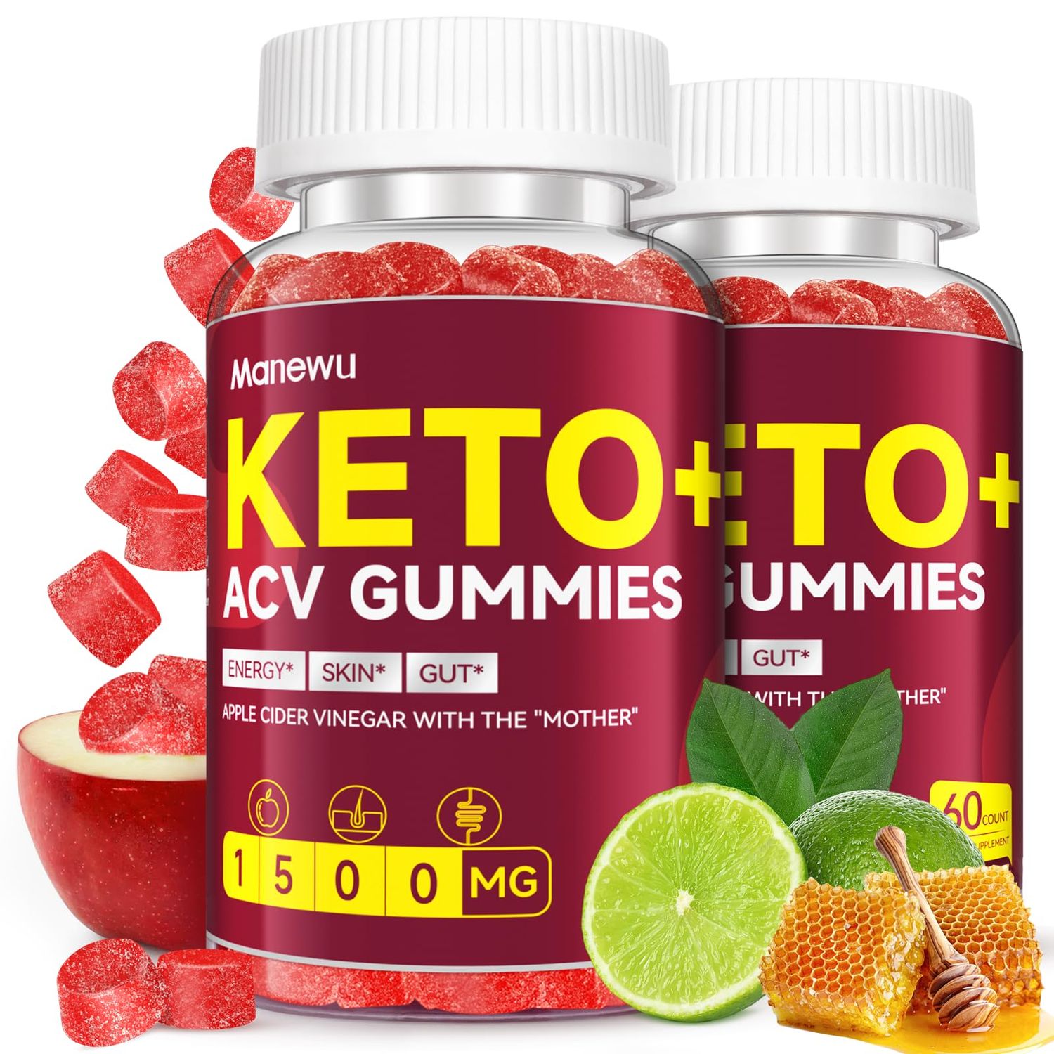 Manewu Keto ACV Gummies - ACV Keto Gummies Diet Supplement - Gluten Free, Vegan, Non-GMO,120 Count