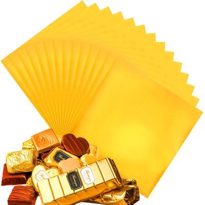 AIERSA Large Chocolate Bar Wrappers for Dubai Chocolate Bar Pistachio, 100pcs 9.8 9.8in Big Gold Foil Sheets, Candy Wrappers for Hommemade Candy, Caramels, Granola Bar Packaging