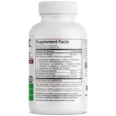Bronson Probiotic 50 Billion CFU Prebiotic with Apple Polyphenols Pineapple Fruit Extract for Women Men Non-GMO, 60 Vegetarian Capsules