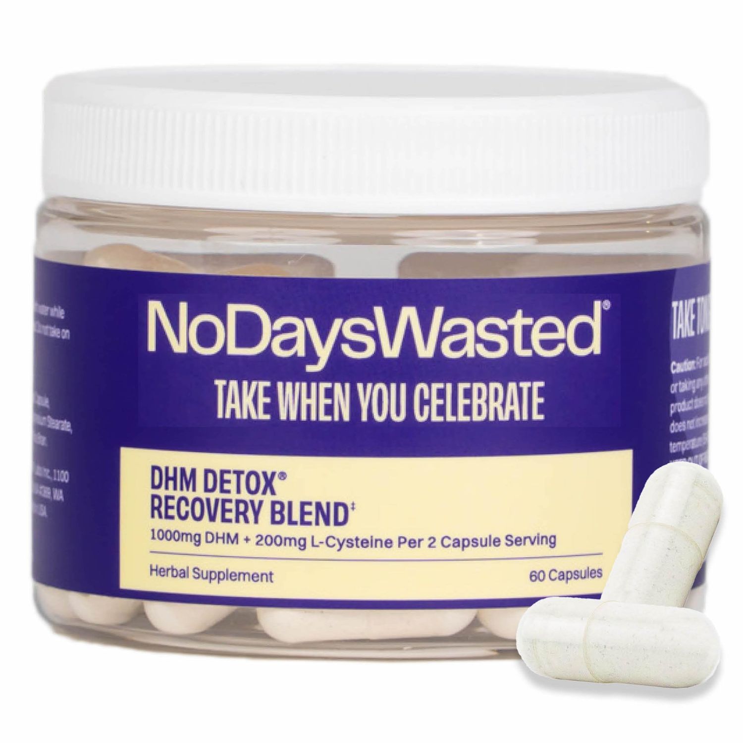 No Days Wasted DHM Detox, 60 Capsules 30 Servings - Jar - Take During Evening for Better Next Day and Recovery