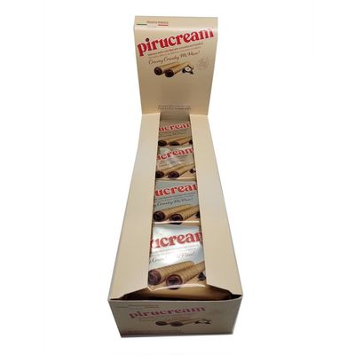 Pirucream Wafer Rolls - Delicious Crispy Chocolate Hazelnut Rolled Wafers Filled Italian Snack Sticks Roll Screen Time Relaxing Cookie Snacking Break 2.33 oz - 1 Display W 12 pack