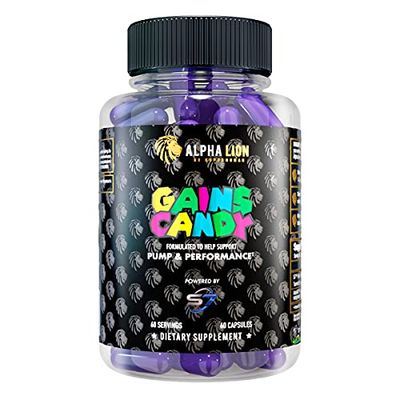 ALPHA LION Gains Candy, Supplement Pills for Muscle Pump Blood Flow, Nitric Oxide Booster, Supports Mental Focus, Use Daily to Upgrade Workout Performance, 60 Capsules S7