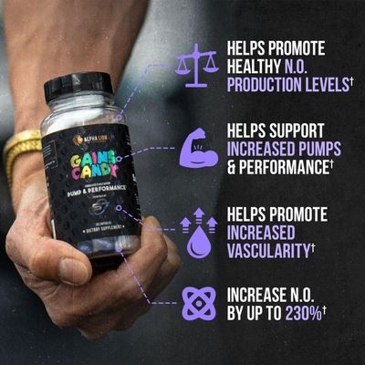 ALPHA LION Gains Candy, Supplement Pills for Muscle Pump Blood Flow, Nitric Oxide Booster, Supports Mental Focus, Use Daily to Upgrade Workout Performance, 60 Capsules S7