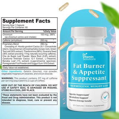 Dr Vitamin Fat Burner for Women Men - Appetite Suppressant for Weight Loss - Pills w Metabolism Booster Thermogenic Weight Loss Supplement - Includes Chromium, Caffeine Green Tea Extract - 60 Ct.