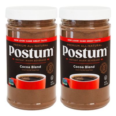 Postum Cocoa Blend Flavor Coffee Substitute Caffeine Free Delight with Roasted Wheat Bran Molasses 2 x 8oz Natural, Non-GMO Healthy Coffee Alternative Caffeine Free Hot Chocolate