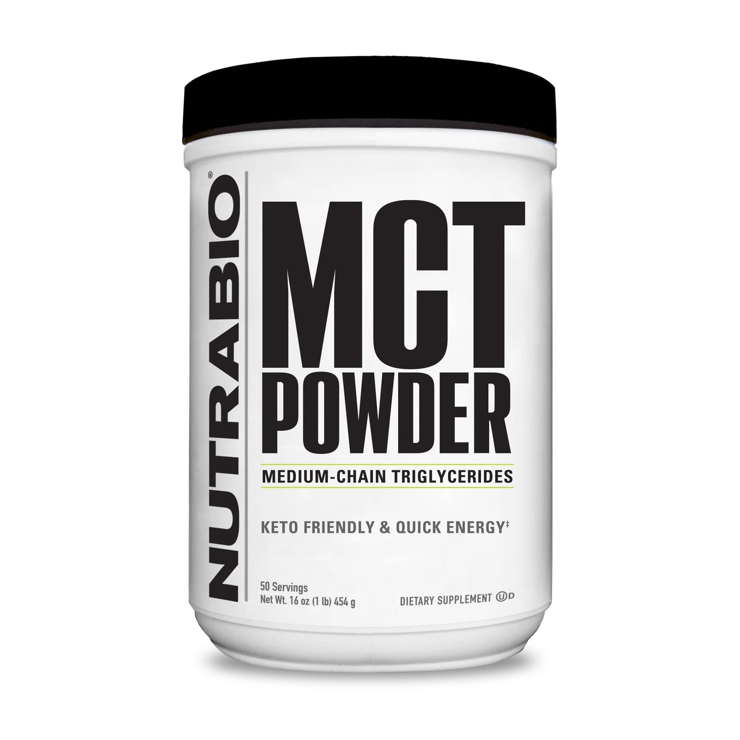 NutraBio MCT Powder, Medium Chain Triglycerides, Lean Weight Gain, Keto Friendly, 1 lb. Powder - 50 Servings