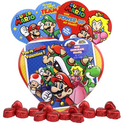 Super Mario Chocolate Heart Gift Boxes, Individually Wrapped Candy, for Anniversaries, Birthdays, and Easter Baskets, Pack of 3